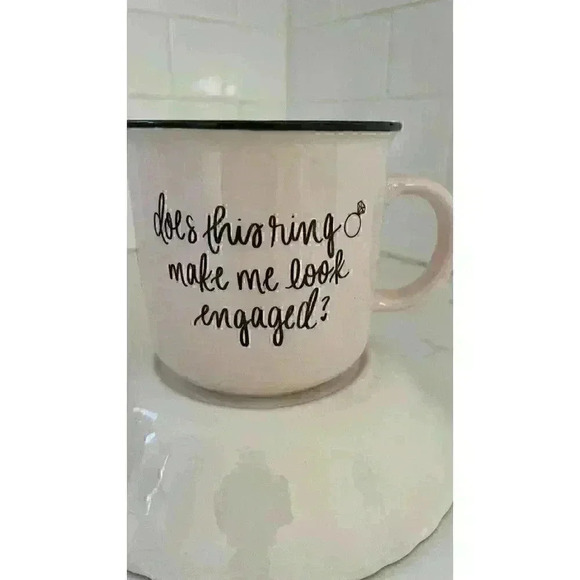 Coffee Mug "Does this ring make me look engaged?" 16oz Pink Black 2 Side Print - Picture 2 of 8